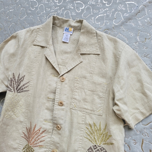 Tan Pineapple Top Embroidered Button Down Vacation - Picture 2 of 7